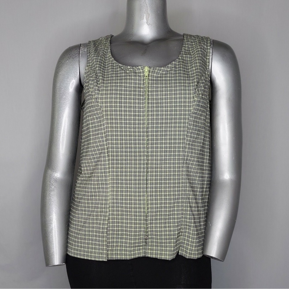 Starwear Vtg 90s Tank Women 22/24 Green Plaid Zip Grunge Cottagecore Indie Punk